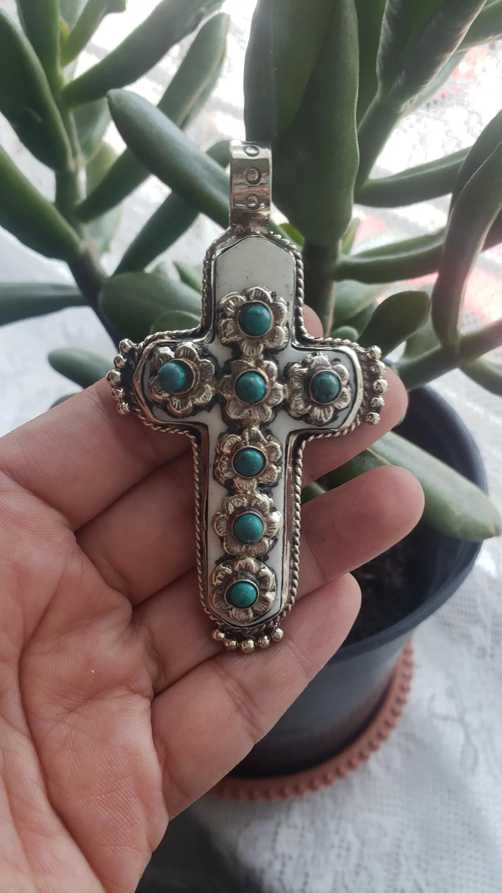 GTG Gems Corp - Wholesale Individual Charm/Pendant - Cross bone  carved with Turquoise pendant, Handcrafted0