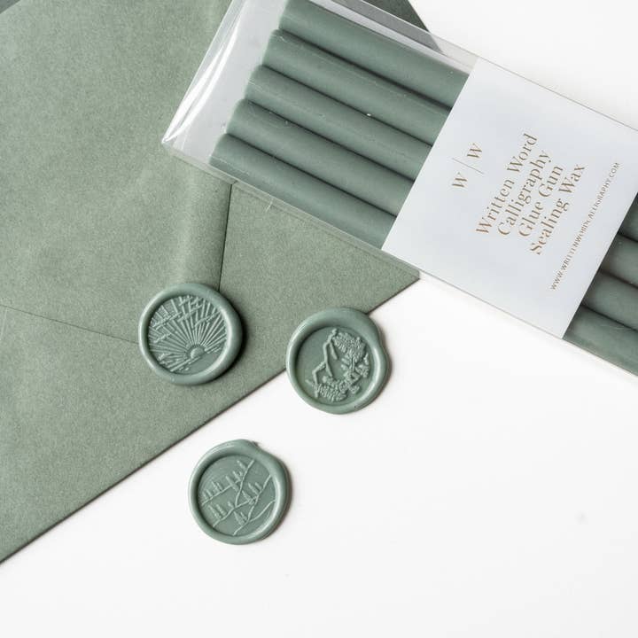 Written Word Calligraphy - Wholesale Sealing Wax - Forest Green Glue Gun Sealing Wax (Box of 5 Sticks)3