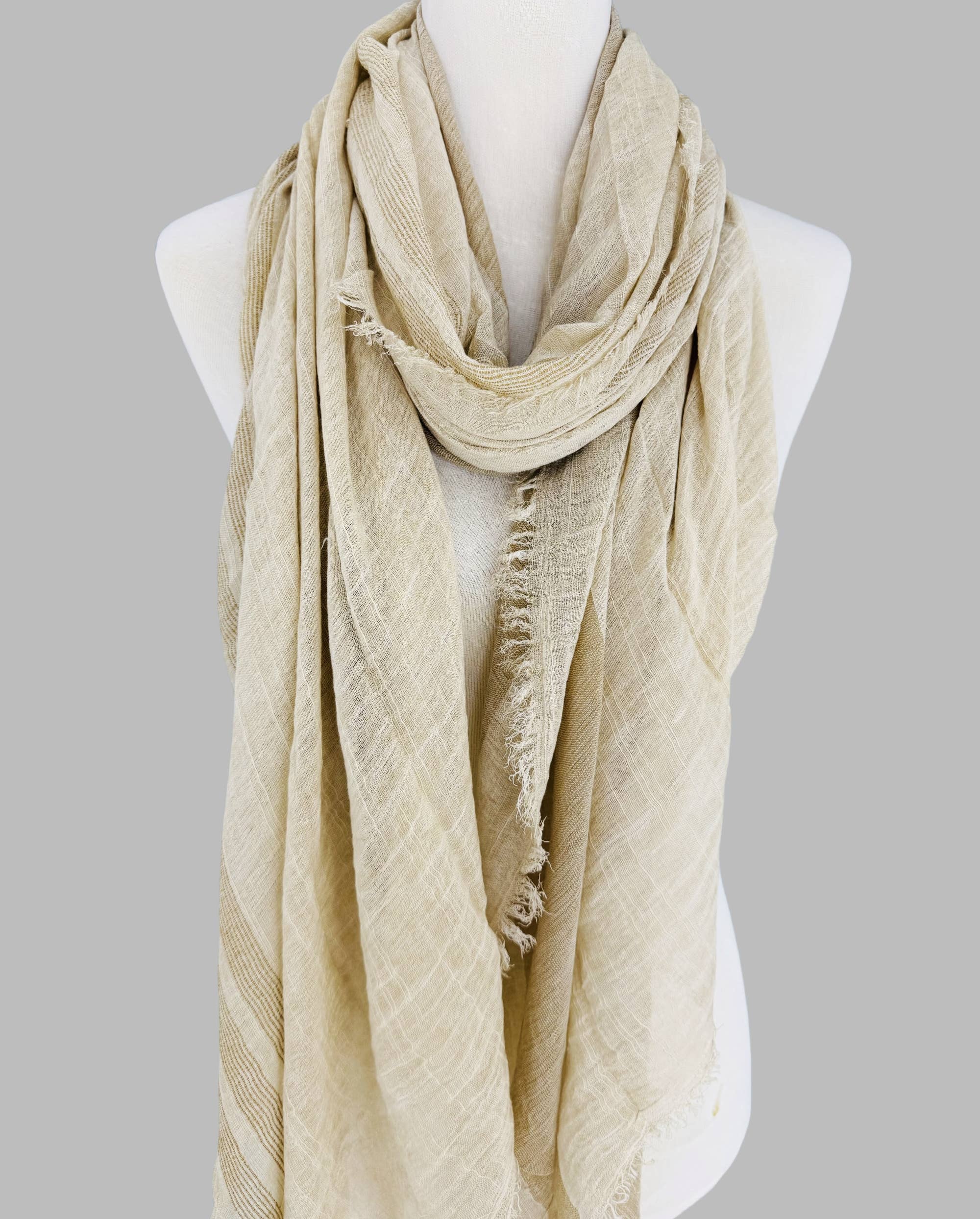 JC Sunny Fashion - Wholesale Scarf - Women's - Classic Vintage Stonewash Stripe-Trimmed Scarf3