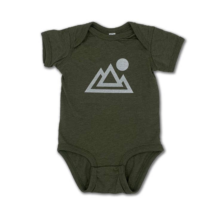 Mountain Sunset Baby Onesie - Military Green for wholesale by Ohana