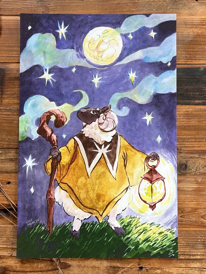 Wanderer Under the Full Moon 11 x 17” Art Print for wholesale by Cottonbook