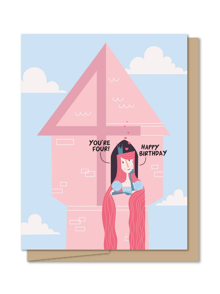 A2 | 4th Birthday Greeting Card | Rapunzel's Birthday Four for wholesale by Maginating
