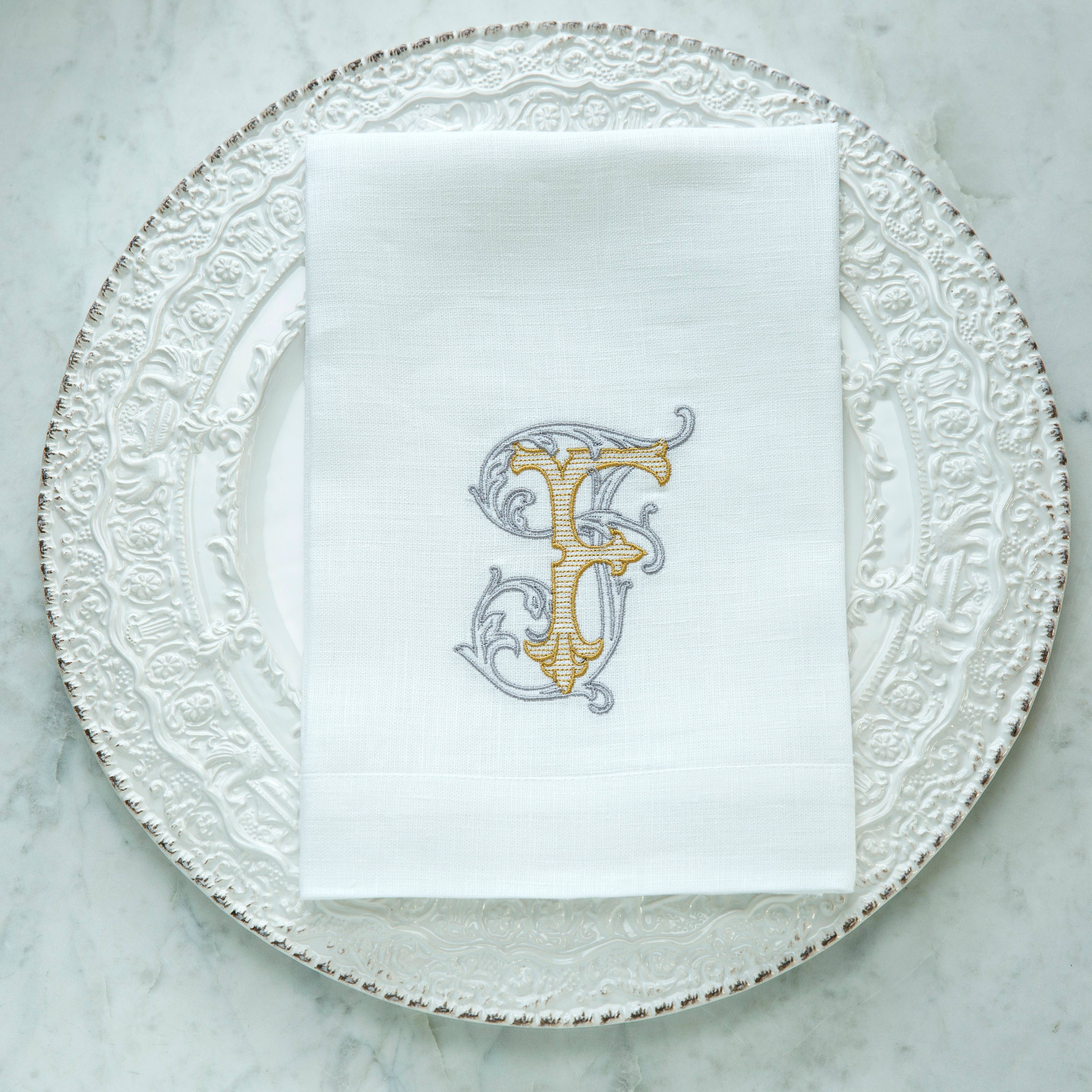 Arte Italica & Crown Linen Designs – Guardanapo e pano de jantar por atacado – Guardanapo Vintage Vine Monogram Tri-Dobre21