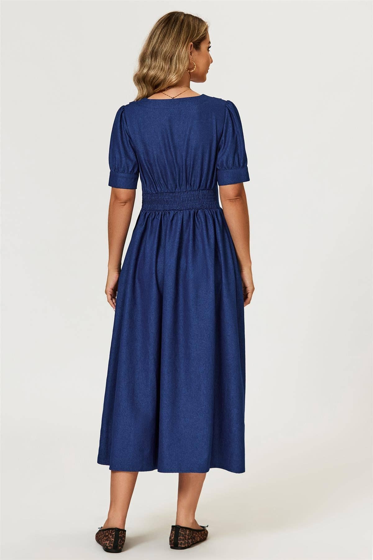 Denim Midi Dress In Blue for wholesale on Faire4