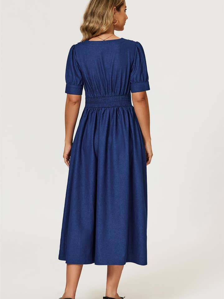 Denim Midi Dress In Blue for wholesale on Faire4