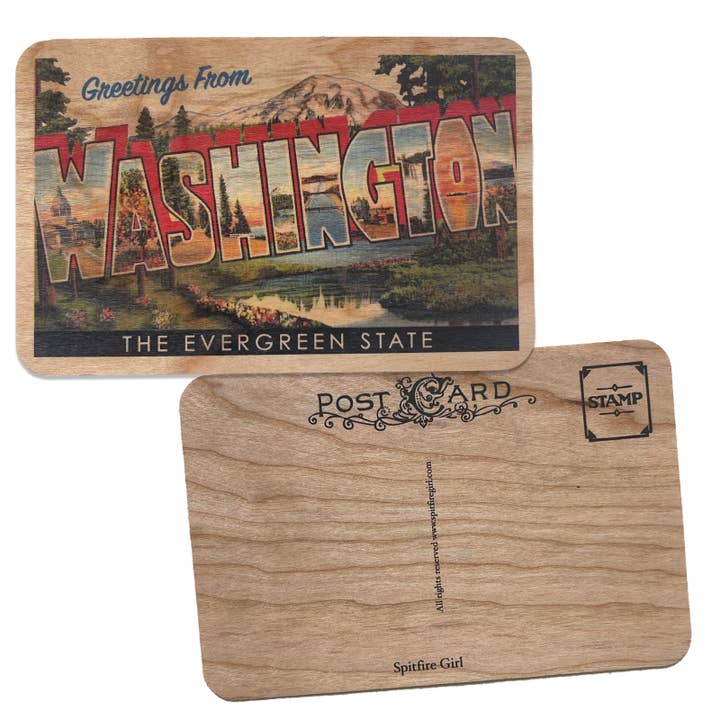 Wood Postcard - Greetings Washington for wholesale by Spitfire Girl