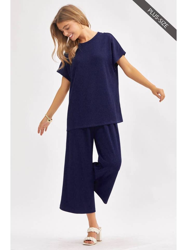 Dear Scarlett - Wholesale Top & Pant Set (NOT Loungewear) - Women's - PLUS SIZE Solid Top + Wide Leg Pants TRVSET-PALMBEACHP