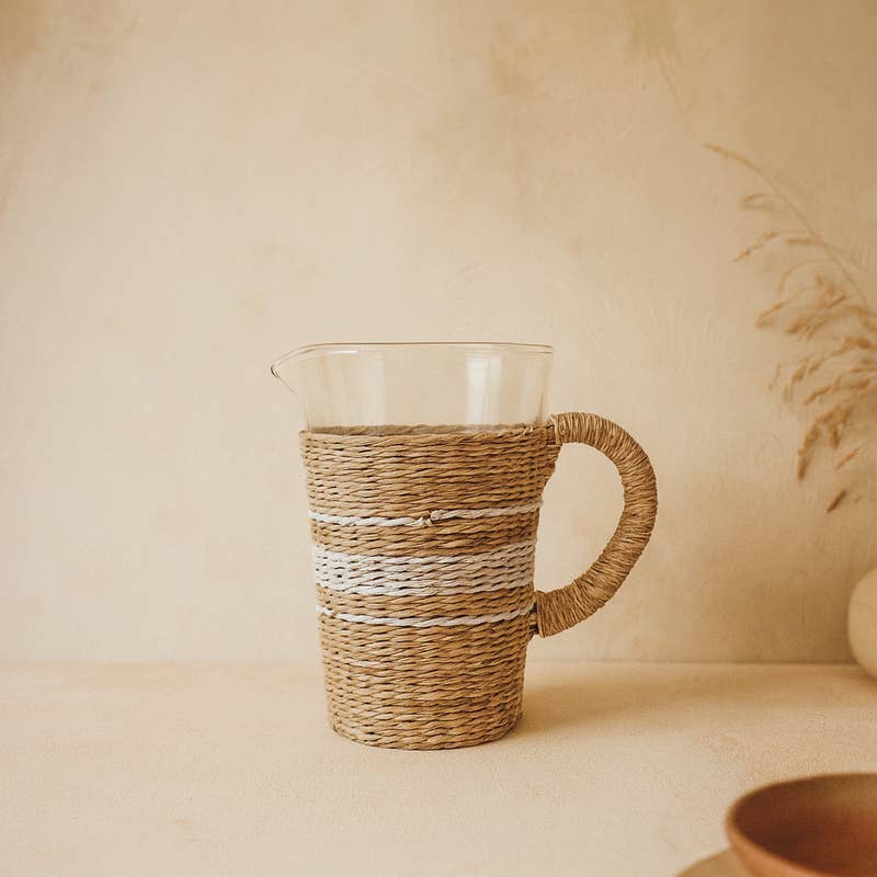 Be Home - Wholesale Pitcher - Seagrass White Stripe Pitcher