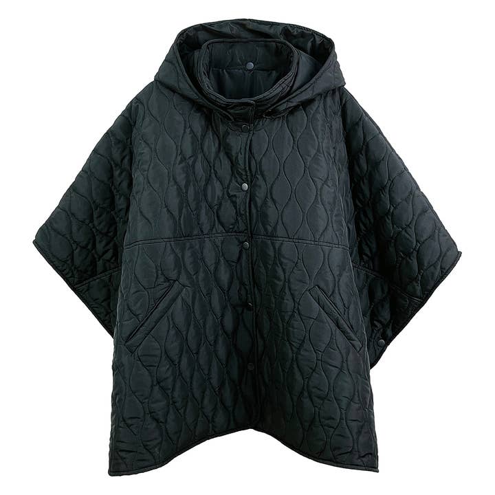 Fashion City - Wholesale Poncho – Women's - Quilted Padded Hoodie Poncho Cape10