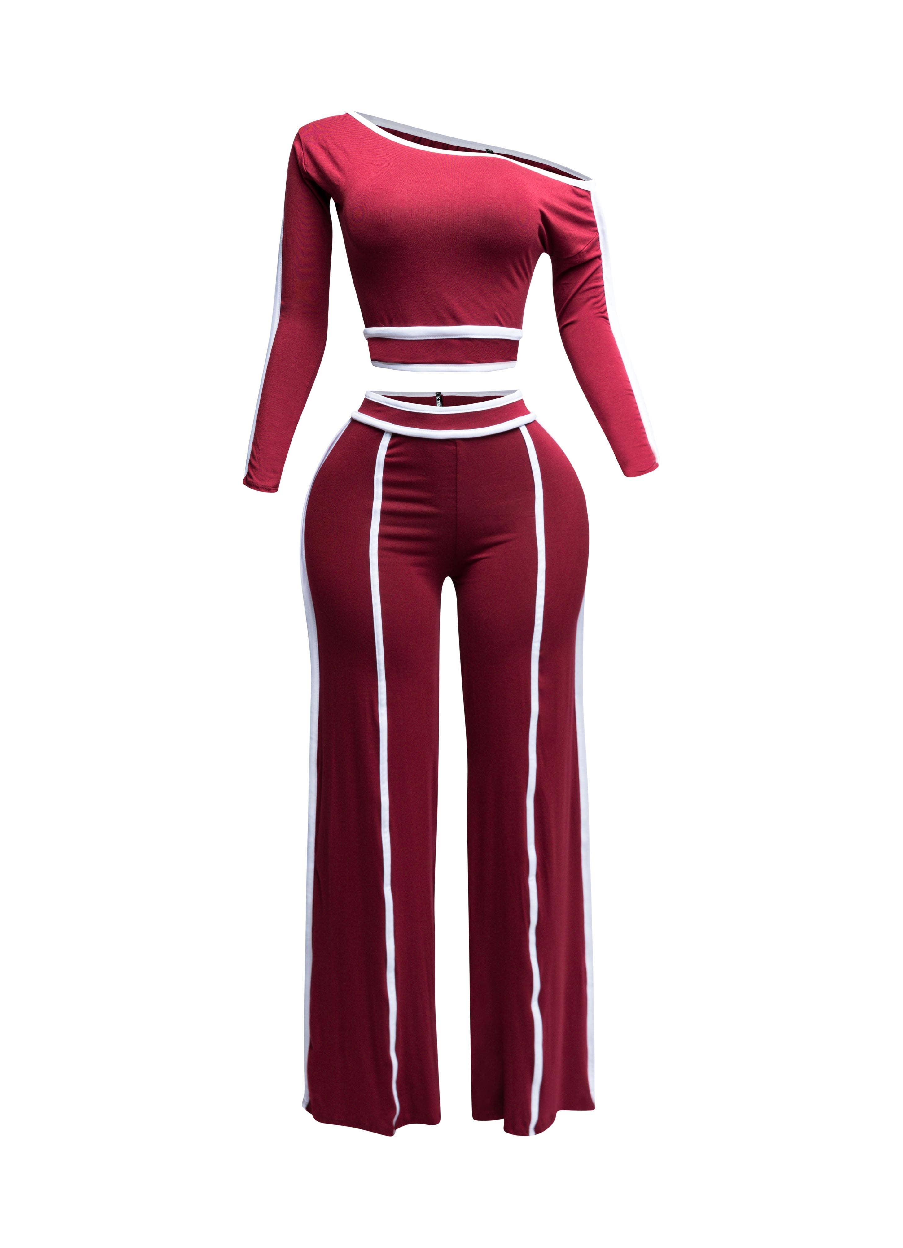 K Too - Wholesale Top & Pant Set (NOT Loungewear) - Women's - off shoulder long sleeve top with wide leg pants0