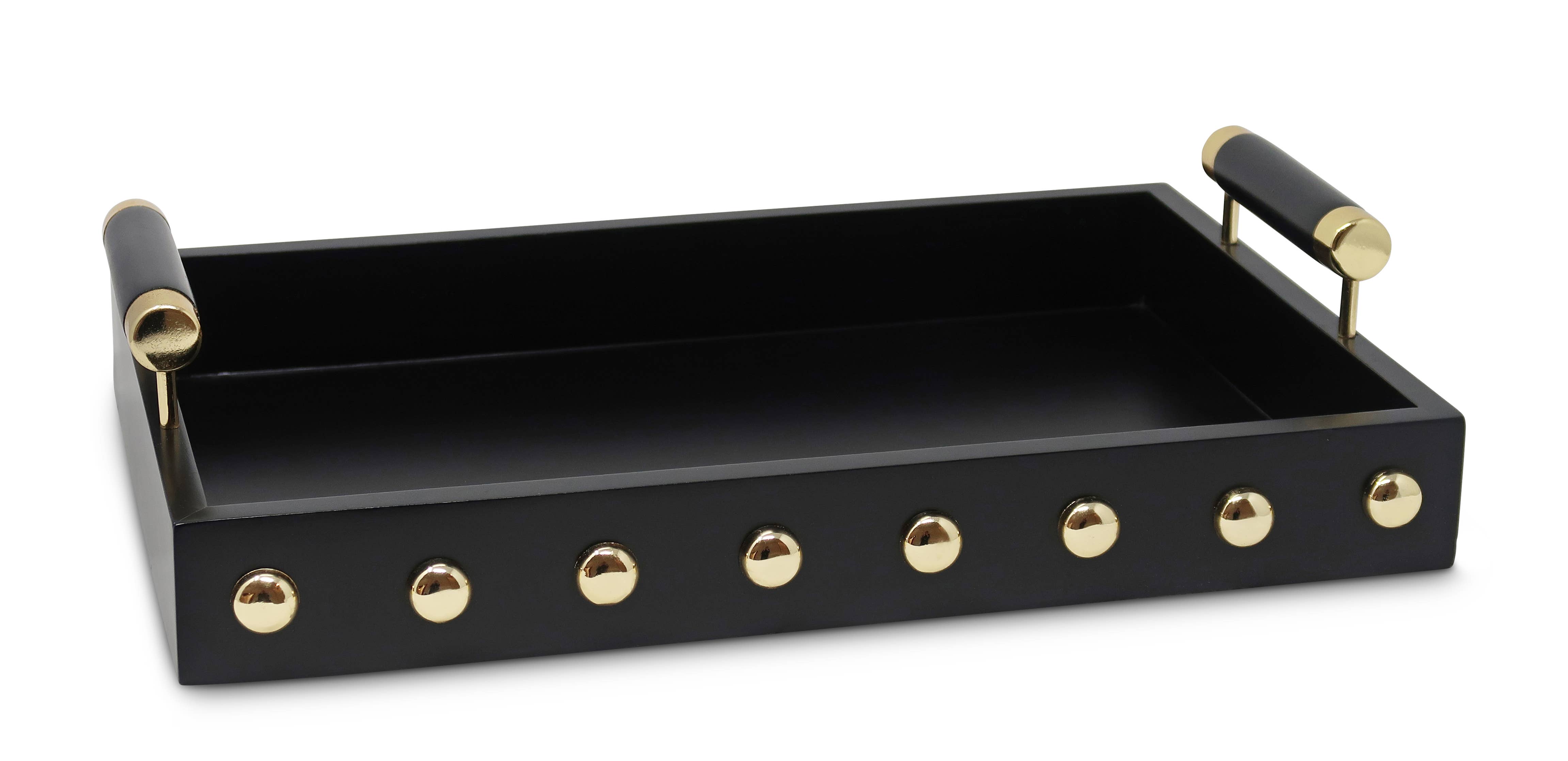 CLASSIC TOUCH DECOR INC. - Wholesale Decorative Tray - High Gloss Decorative Tray with Gold Ball Deign and Handle3