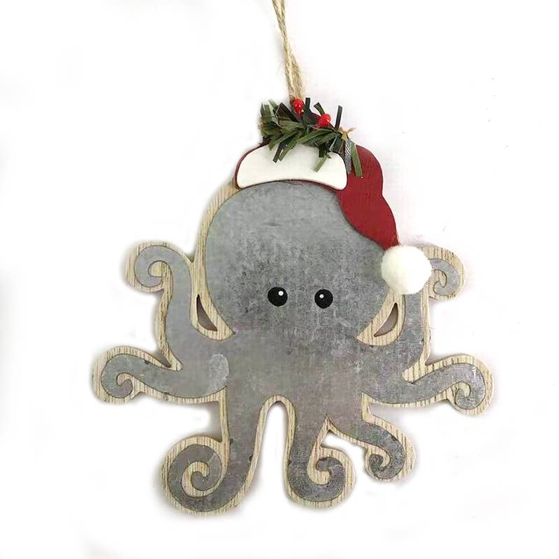 CB Home Collection - Wholesale Ornament - Santa Octopus Wood with Metal 5" Christmas Ornament