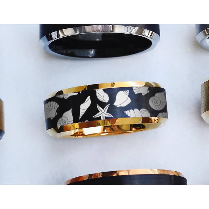 Engraved Seashell Wedding And Promise Ring 8mm for wholesale by Veil