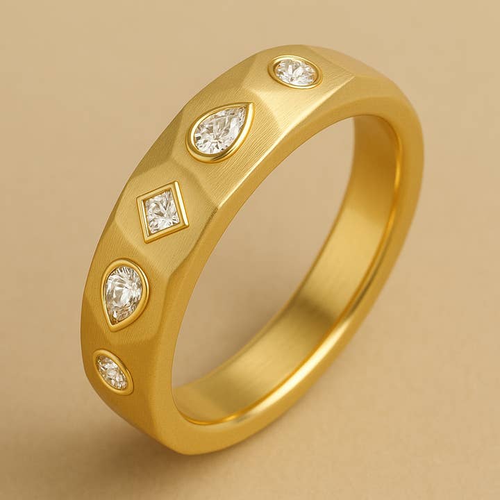 Facet Bloom Ring in 18k Gold with Pear-Cut Diamonds for wholesale by Lily flo jewellery