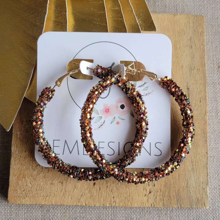 JEMdesigns - Wholesale Hoop Earrings - Glitter Hoop Earrings in brown