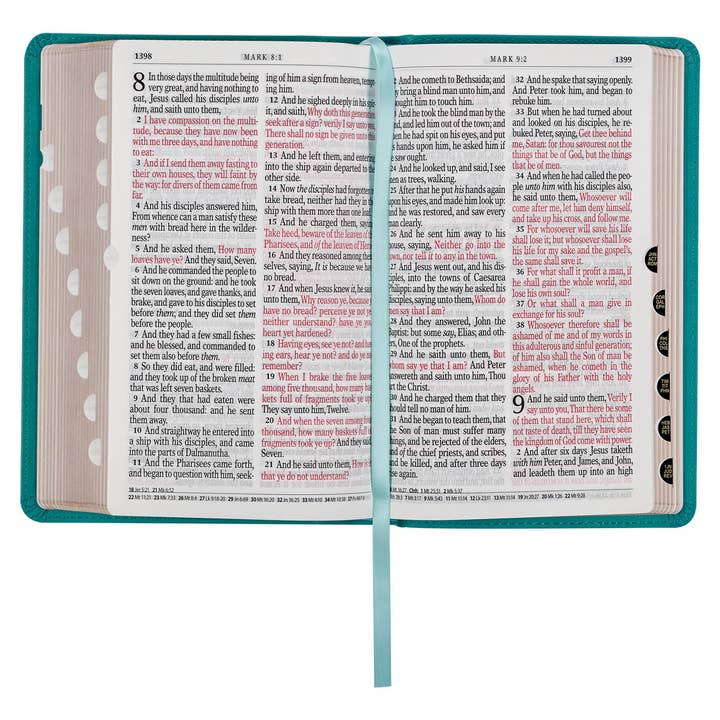 Christian Art Gifts - Vente Livre sur la religion - Bible KJV à imprimé géant en similicuir, taille standard, motif floral, bleu sarcelle3