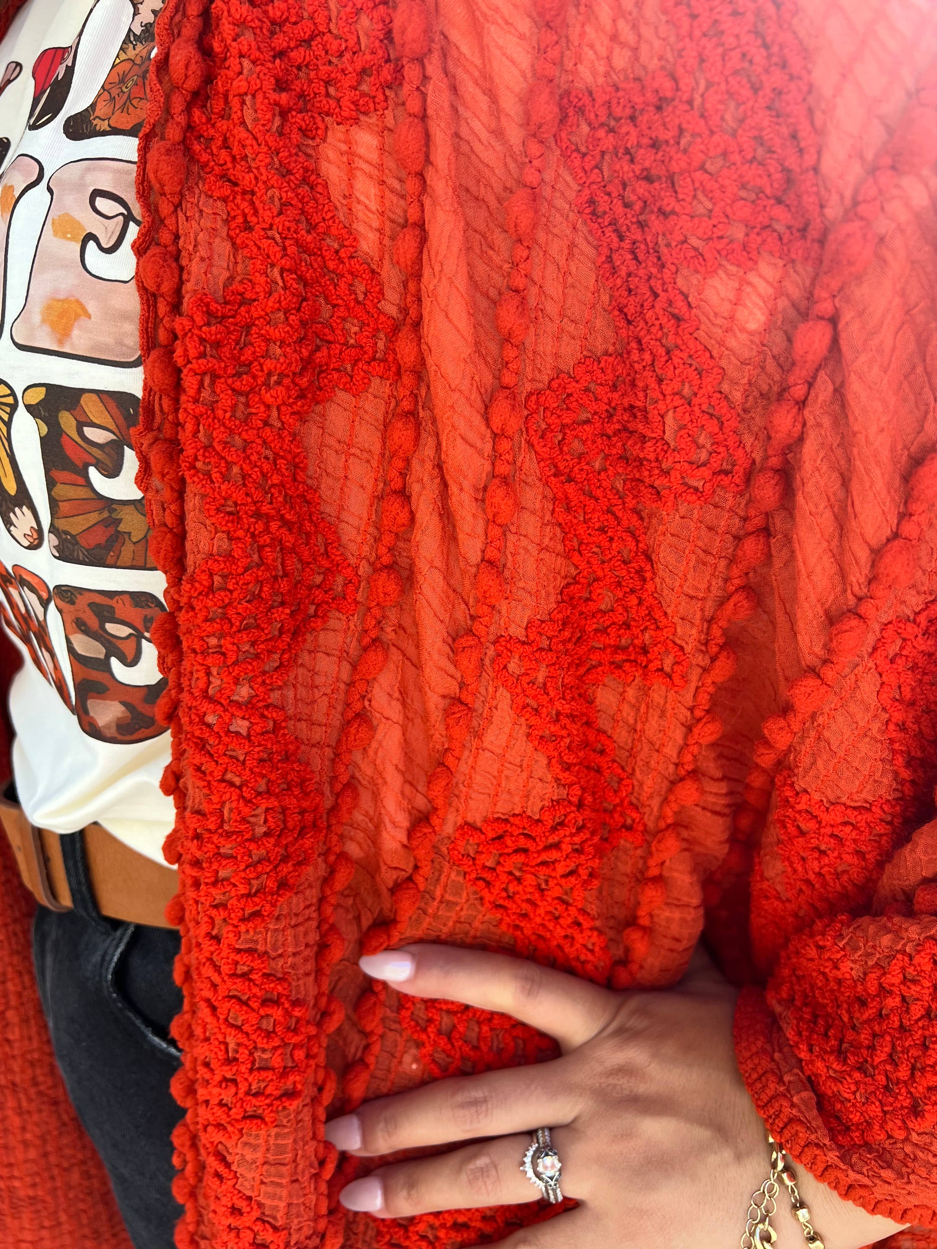 Justin & Taylor - Wholesale Kimono - Women's - Puffer-Up | Soft Textured Cover-Up Kimono With Pom Detail5