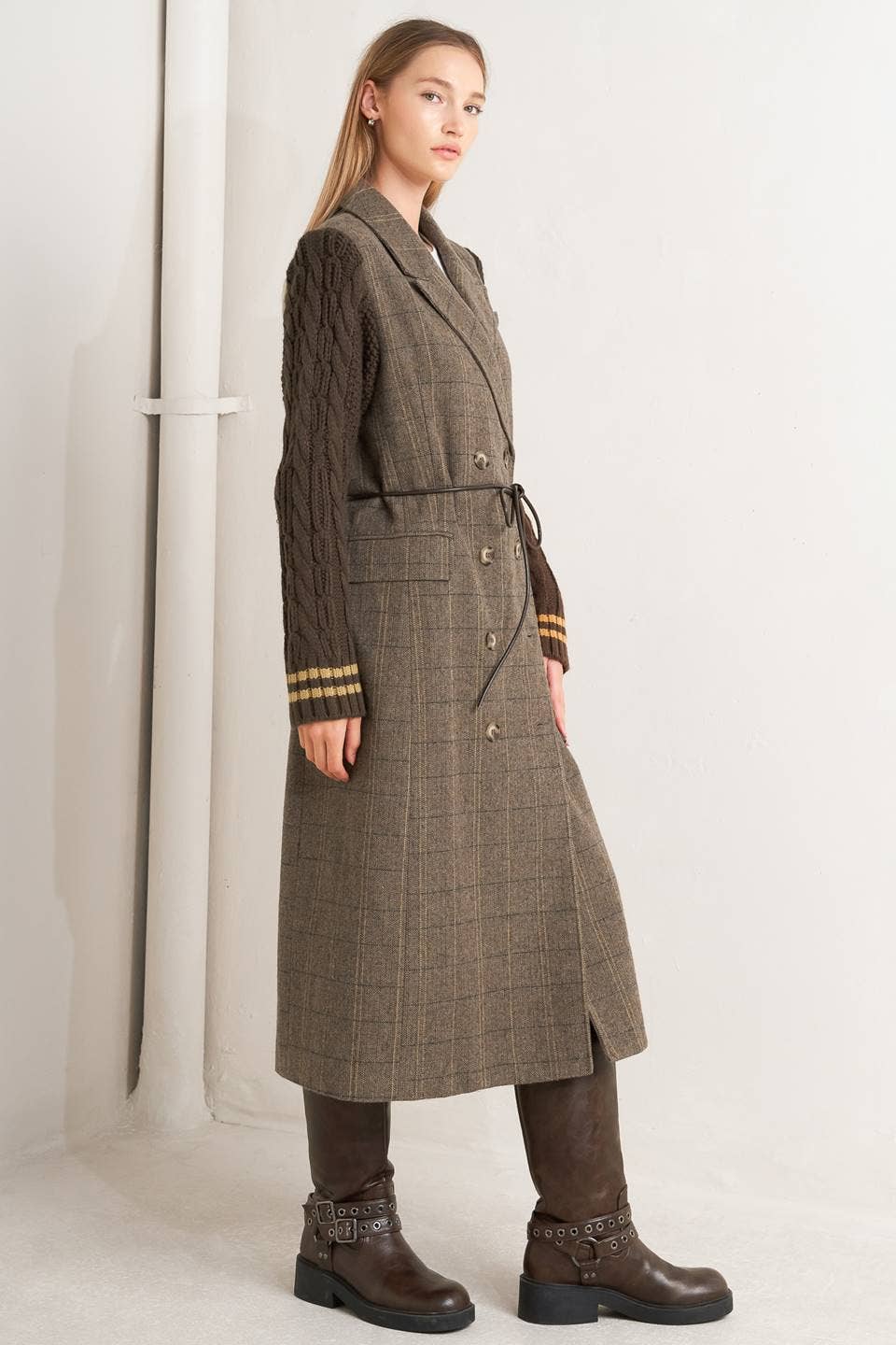 Brown A woven midi coat - FJ1215 for wholesale on Faire2
