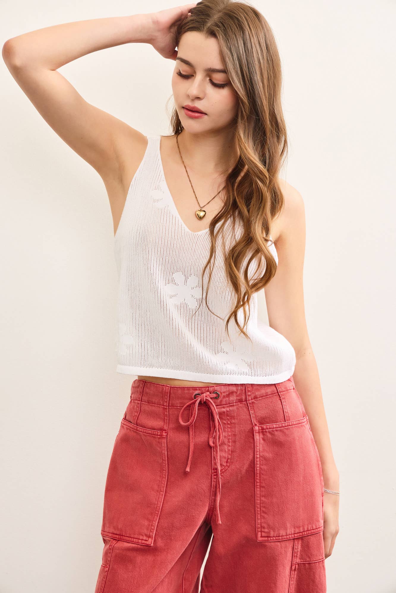 Mustard Seed – wholesale Camisole – Women′s – KNITTED FLORAL SWEATER CAMI TOP8