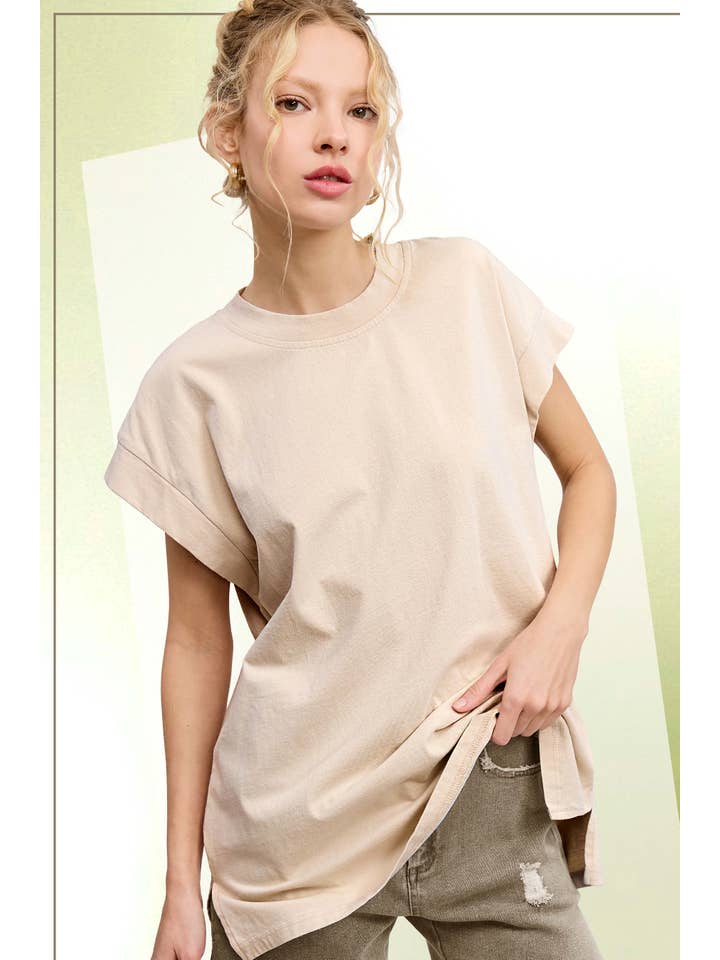 La Miel - Vente Tunique – femme - MCT7689-Haut à manches courtes et encolure ras-du-cou délavé au minéral9