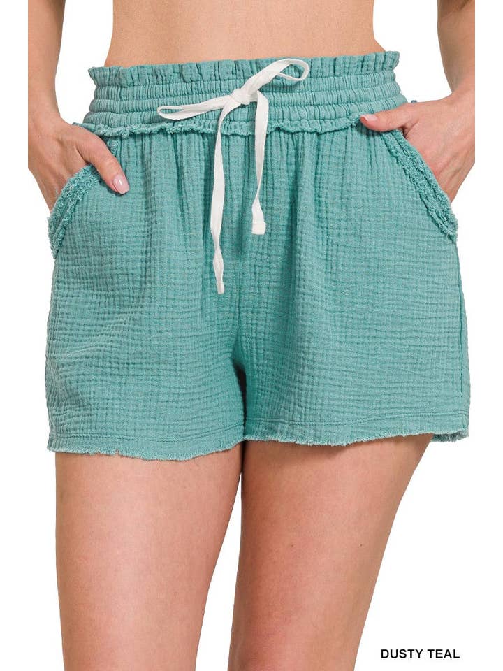 Vanilla Monkey - Wholesale Shorts - Women's - Double Gauze Elasticband Drawstring Waist Shorts W Pocket12