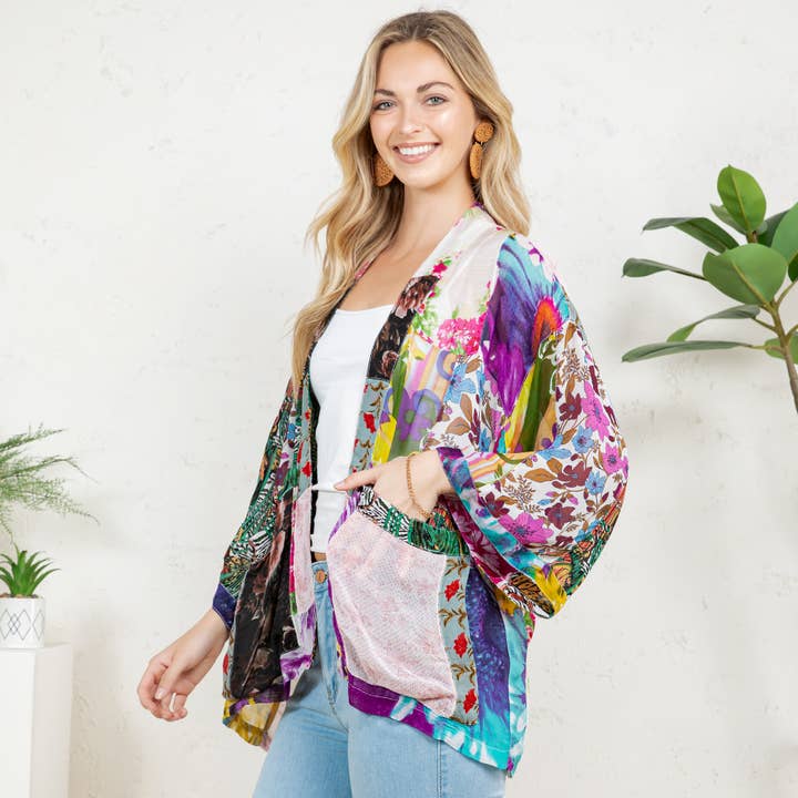Young Threads - Wholesale Kimono - Women's - Kimono Top In Overdyed Mix N Match Patches - in 7 Color ways22