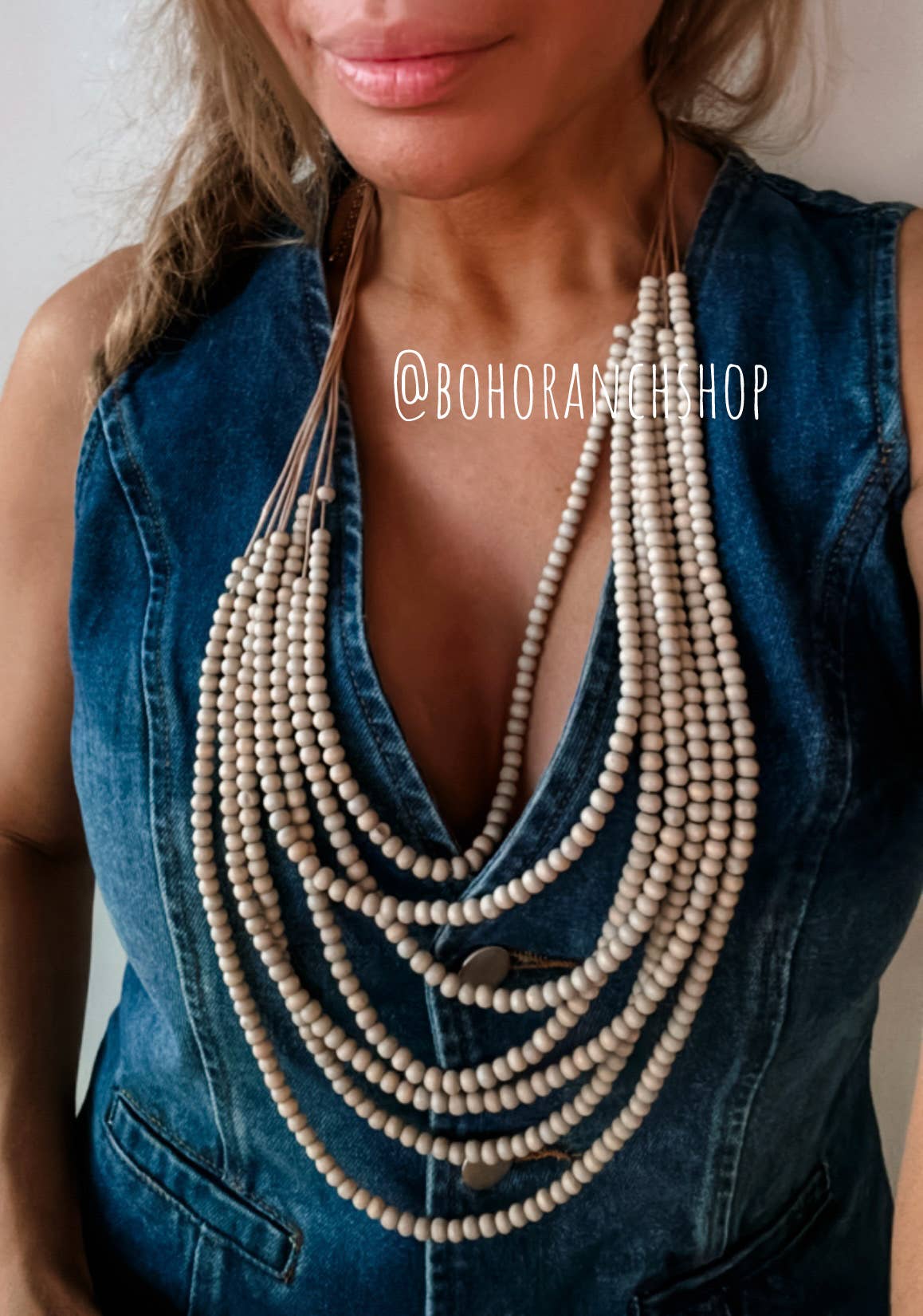 Boho Ranch Shop - Venta al por mayor Collares de cuentas/perlas - Collar bohemio con cuentas de madera de varios hilos13