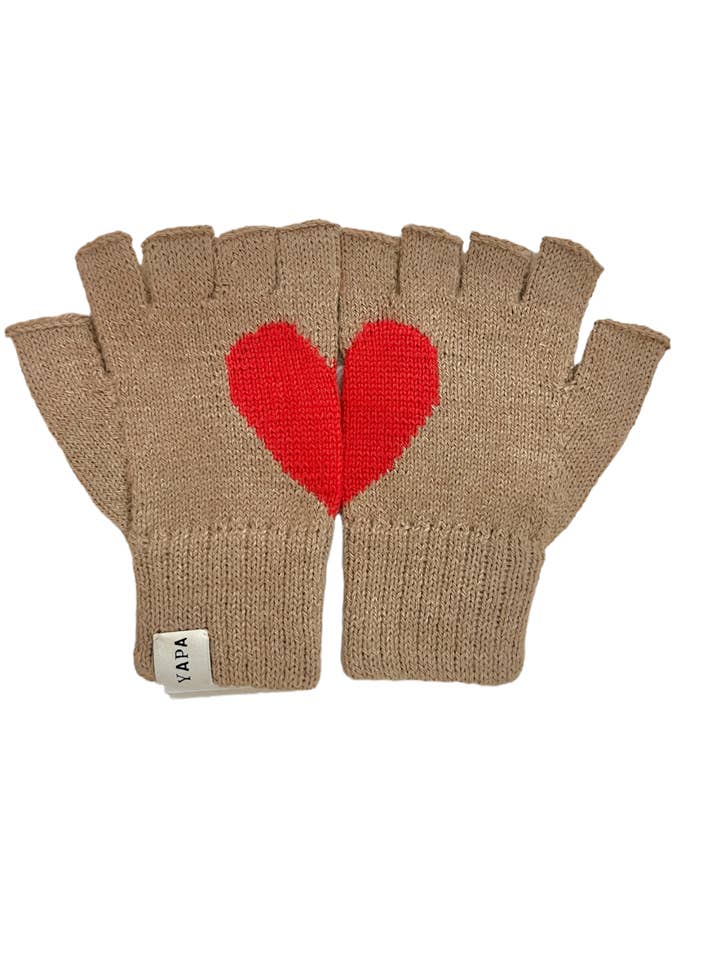 Gants sans doigts en forme de cœur en alpaga pour la vente par YAPA