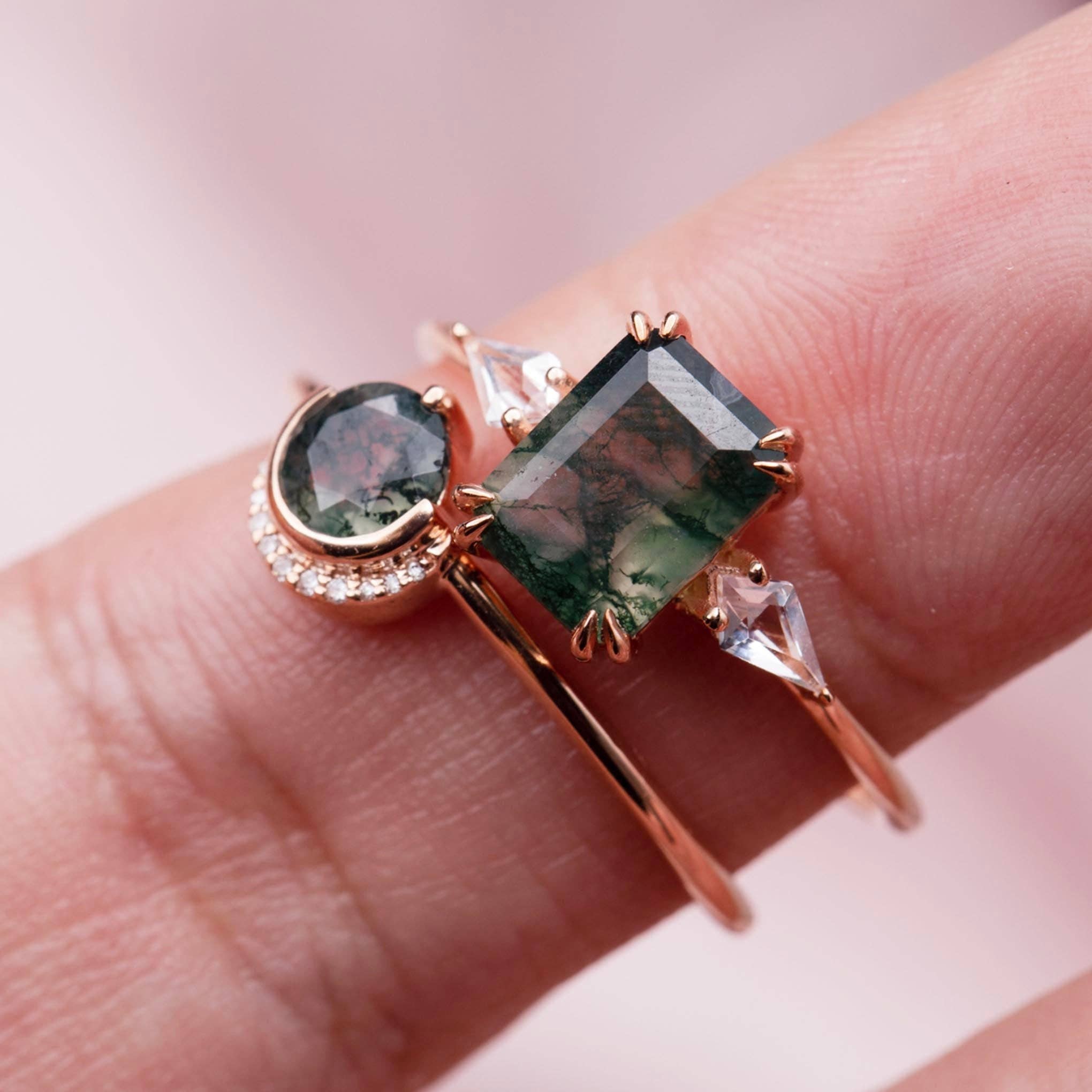 La Kaiser - Wholesale Single Stone/Solitaire Ring - 9kt Rose Gold Moss Agate & Topaz Annabelle Ring3
