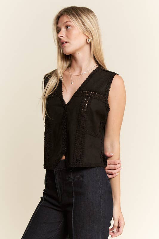 JADE BY JANE PLUS - Wholesale Outerwear Vest - Women's - PLUS SIZE SUEDE VEST WITH LACE TRIM15