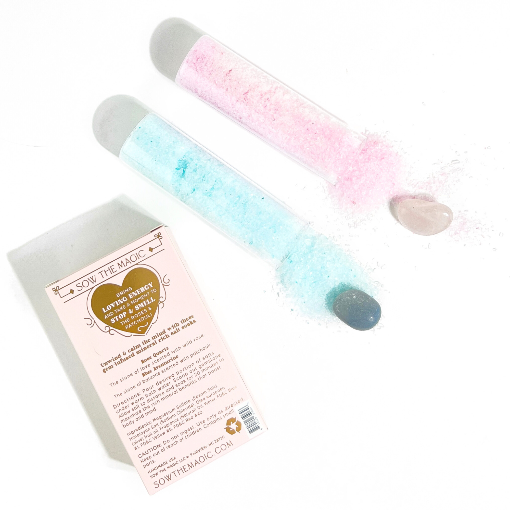 Sow the Magic - Wholesale Bath Salts - Gem Infused Salt Soak Duo with Rose Quartz + Blue Aventurine3