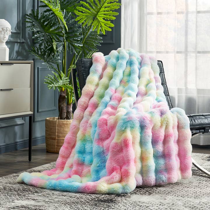 DreamValley - Wholesale Throw Blanket - CB Faux Fur Bubble Throw Blankets, Tie-dye Color, 60"x80" 9
