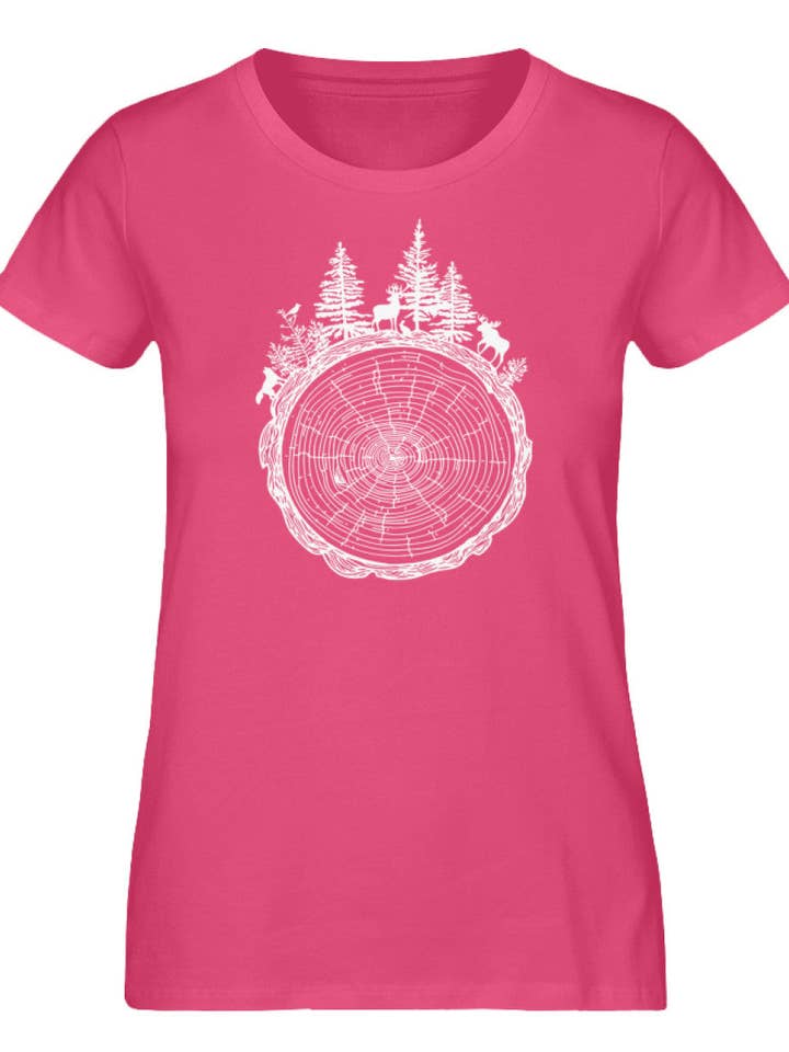 Seção transversal da floresta na árvore - camisa orgânica premium feminina por atacado de Uwaldu