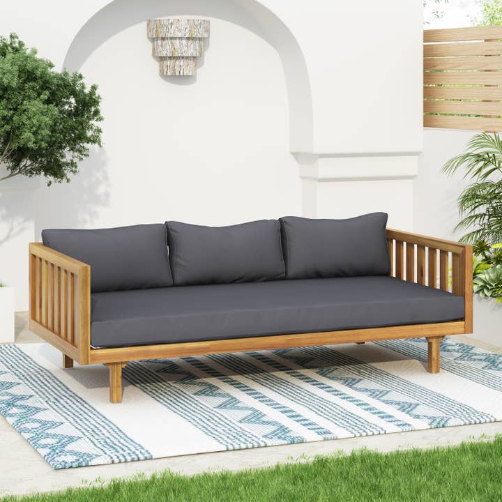 3 Seater Daybed with Rattan Arms for Café Courtyards for wholesale by HOMYCASA DESIGN INC