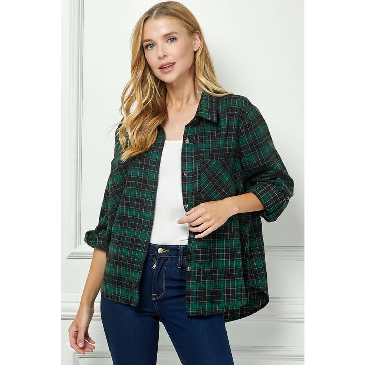 GRBKI PLAID FLANNEL ROLL SLEEVES COLLAR NECK SHIRTS for wholesale on Faire1