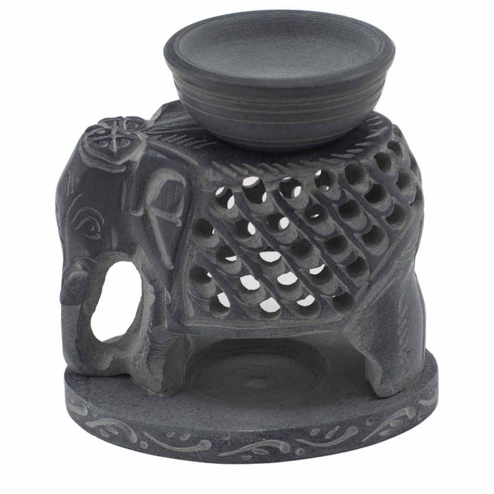 Soapstone Oil Burner 10.5cm - Standing Elephant for wholesale by Ancient Wisdom