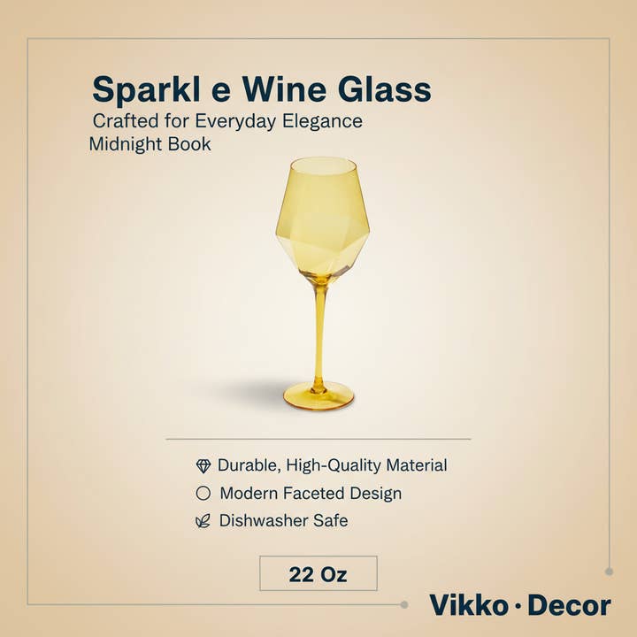 Kadra Kitchenware - Wholesale Wine Glass - Vikko Decor - Sparkle, Yellow, Wine Glass, 22 Oz3