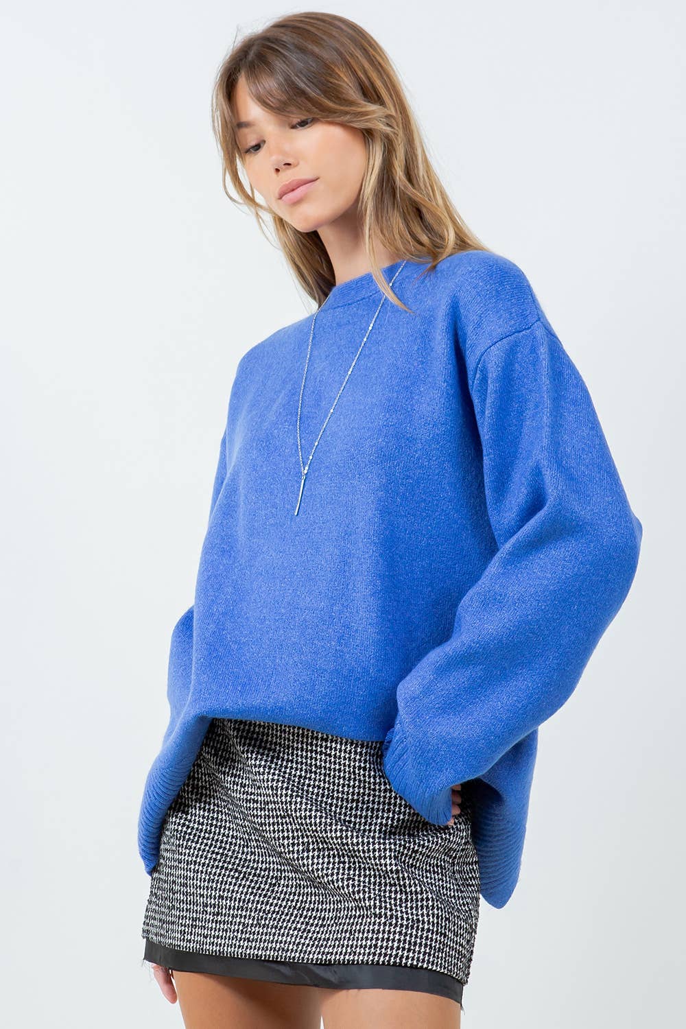bleu PULL EN MAILLE DUVETEUSE À DOS OUVERT AVEC AJUSTEURS - BLEU en vente sur Faire3