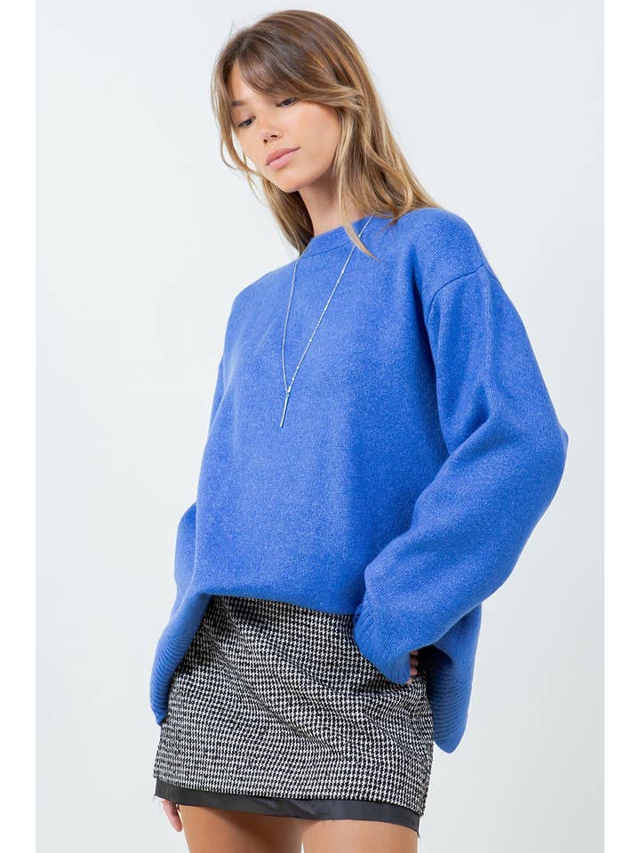 OPEN BACK WITH ADJUSTERS FUZZY KNITTED SWEATER - BLUE for wholesale on Faire3
