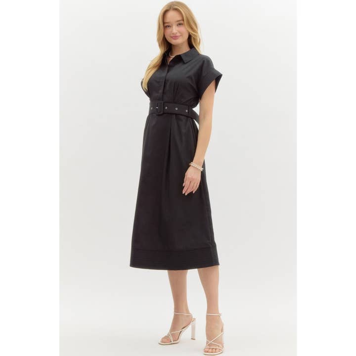STYLE USA - Venta al por mayor Vestido - Mujer - Vestido midi con mangas cortas tipo ala y detalles de costura sólida11