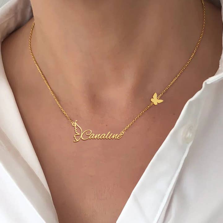 Personalized Butterfly Name Necklace Custom Pendant-1N210630 for wholesale by Bornagain Club