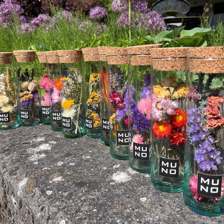 Muno – Engroshandel Tørrede/pressede blomster – RØR 20 CM L MED BUKET TØRREDE BLOMSTER - Gave