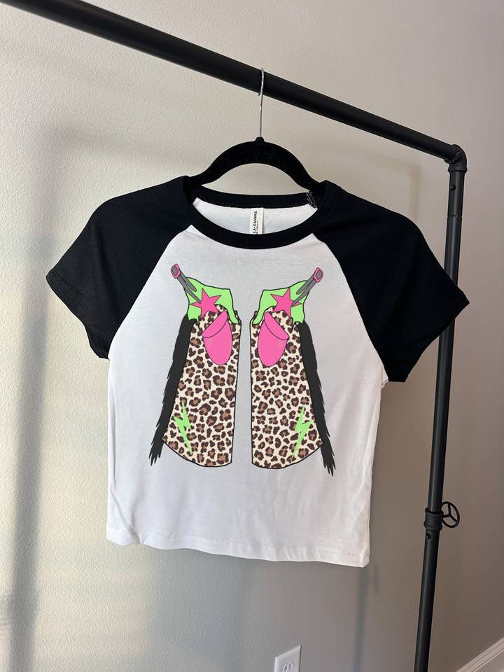 Leopard Chaps Baby Tee for wholesale by Gunpowder and Glam Boutique