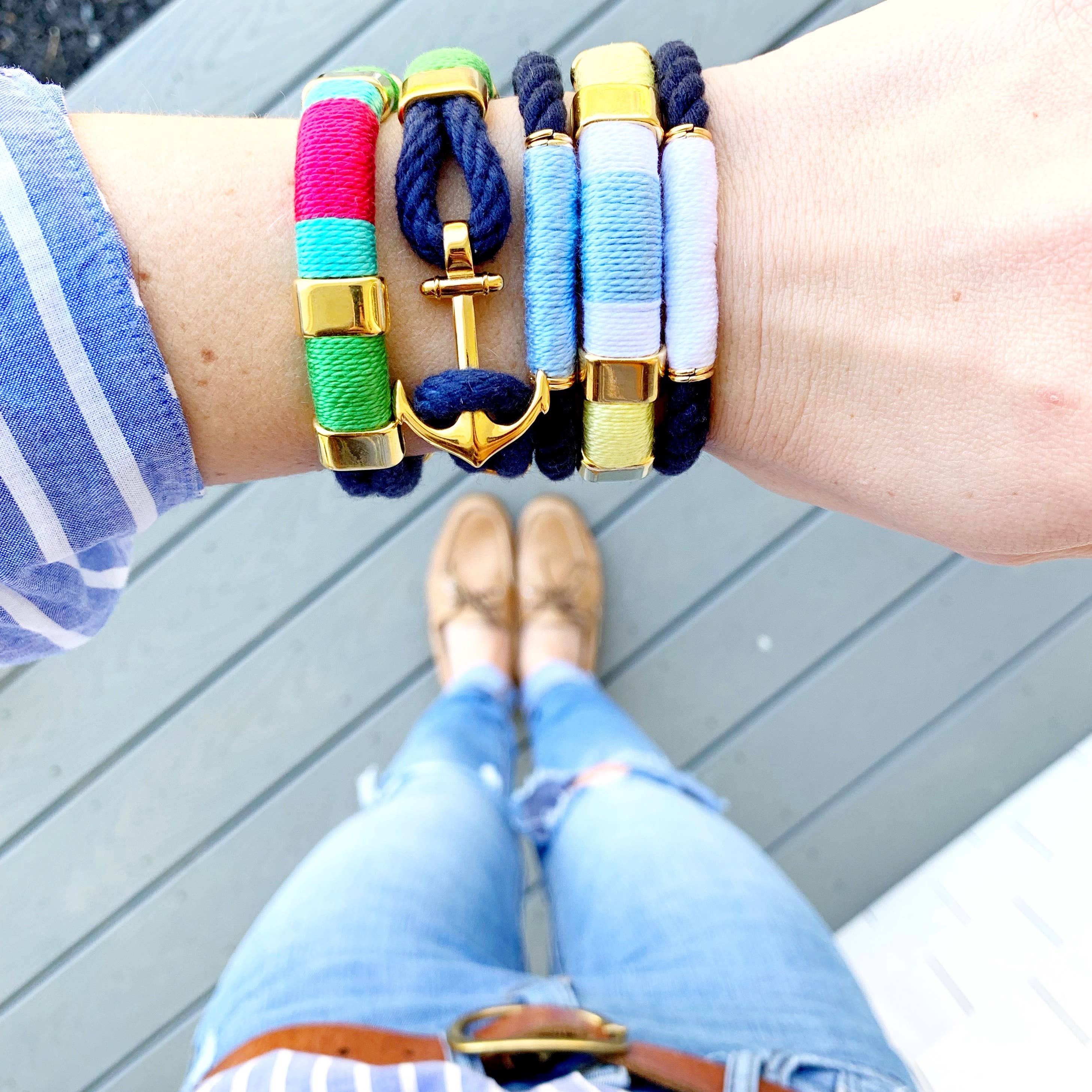 Allison Cole Jewelry - Wholesale Woven/Braided Bracelet - Waverly - Navy/Lime/Gold - Nautical Rope Anchor Bracelet1