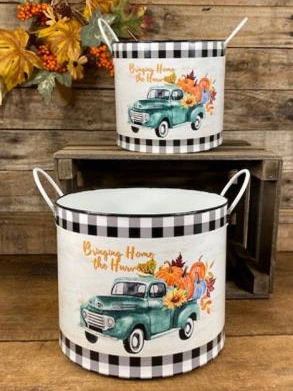 Bringing Home The Harvest Green Truck Buckets (Set of 2) for wholesale by DNS Designs