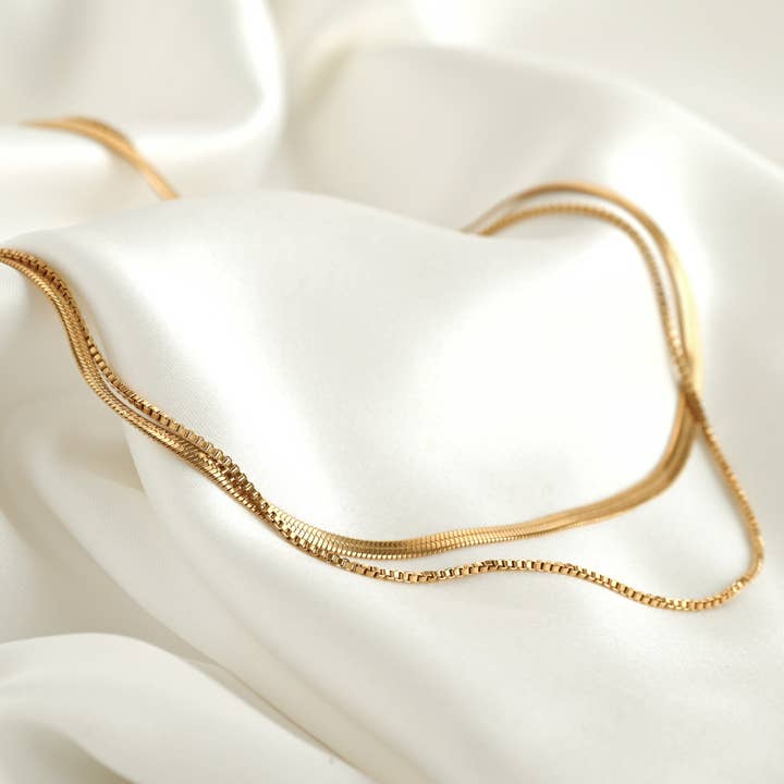 Blueyejewelry - Wholesale Link & Chain Necklace - Layered Herringbone Necklace - Box Chain Necklace Set