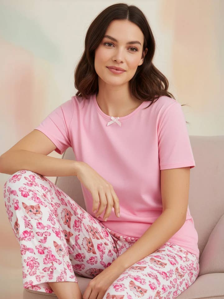 Cat Lover Capri Pajama Set - Plus Size for wholesale by HAUTE AFFAIRES NYC INC