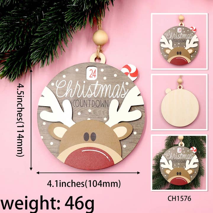 Keen Poppy - Wholesale Ornament - Reindeer Countdown Ornament, Wooden2