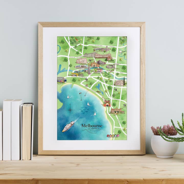 Australian Map Gifts - Wholesale Art print - A3 Unframed Print Melbourne Tourist Attractions Map
