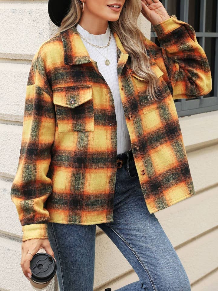 Classic Lapel Long-Sleeved Loose Plaid Jacket for wholesale by HIDDENBRAND
